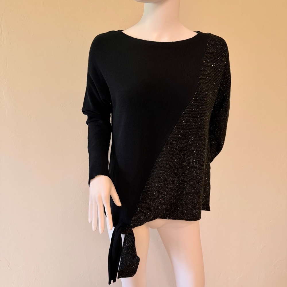 Lafayette 148 New York Women's Black Gold Silk Cotton Sequin Side Tie Sweater‎ S